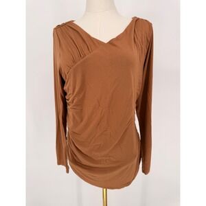 Soft Surroundings Brown Ruched V Neck Long Sleeve Top‎ Women's Size L